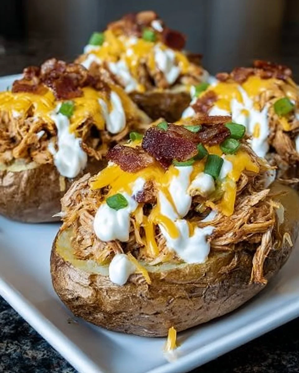 Bacon-Ranch-zerrissenes Schweinefleisch gefüllte Kartoffeln