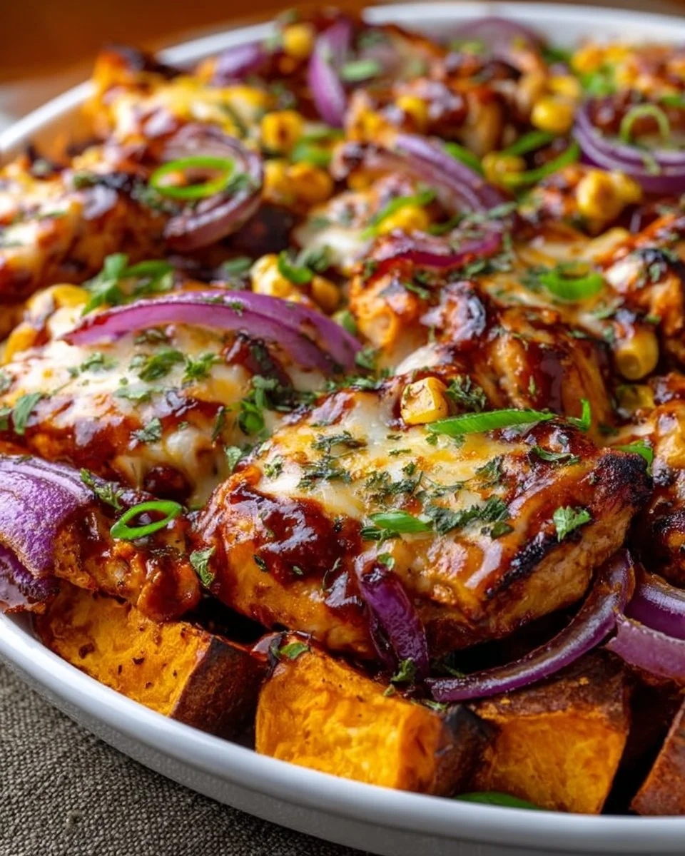 BBQ-Hühnchen-Süßkartoffel-Pfanne – Einfaches One-Pan-Dinner