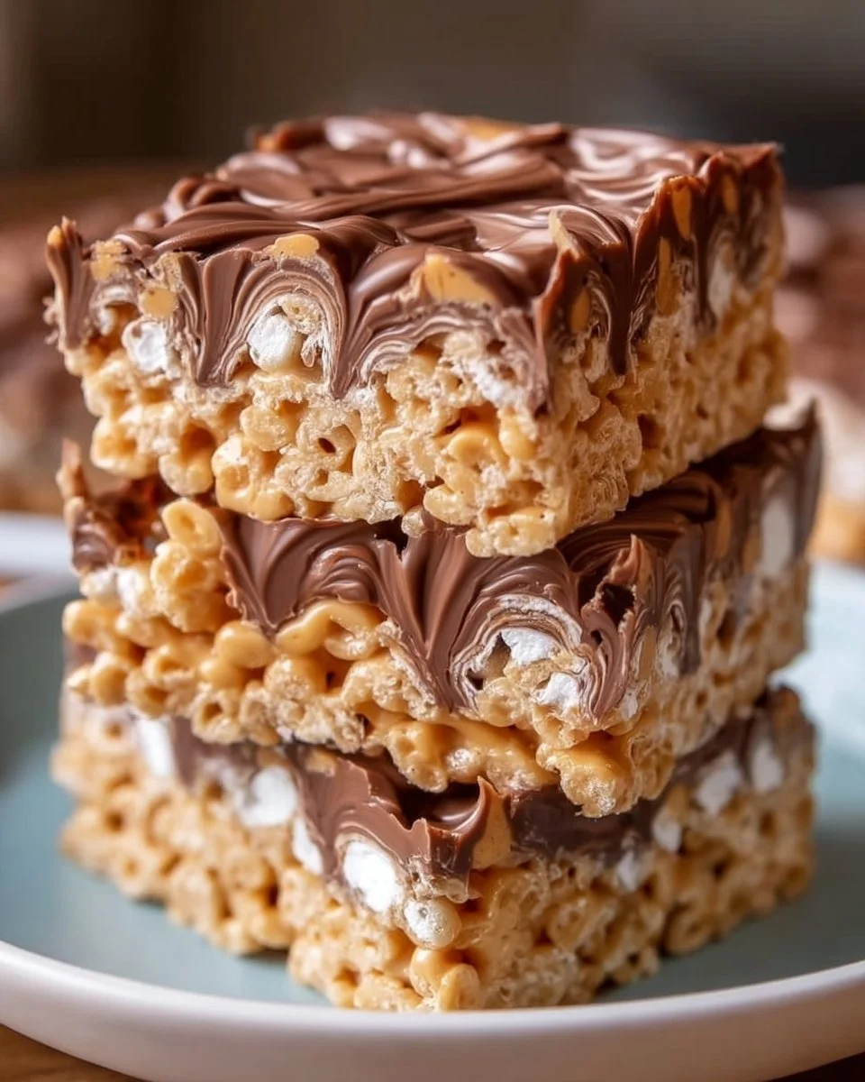 Erdnussbutter Rice Krispie Treats mit Schokoladenswirls