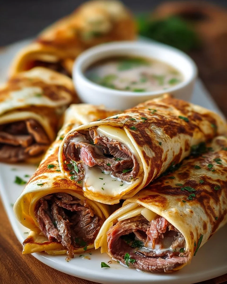 Französische Dip Tortilla Roll-Ups
