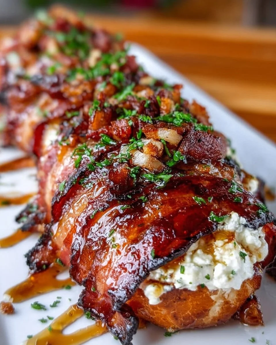 Million Dollar Speck Ziegenkäse Vorspeisenrolle auf einem eleganten Teller