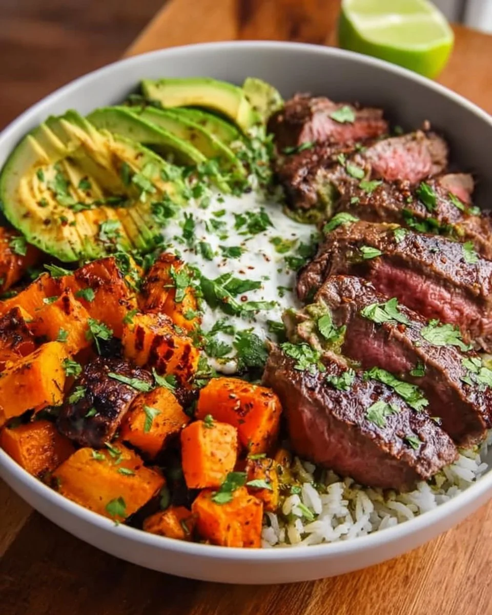 Steak und Süßkartoffel Bowl