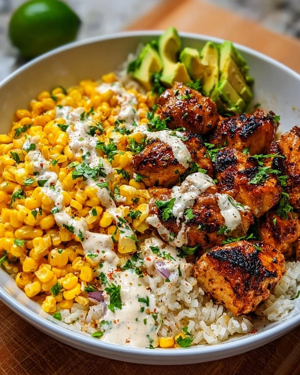 Straßenmais-Hühnchen-Reisbowl