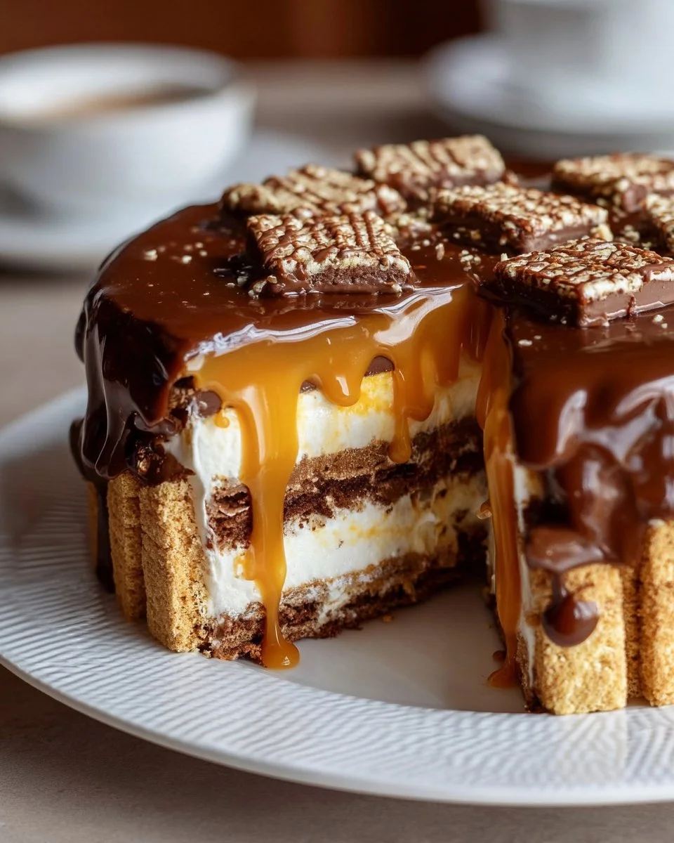 Butterkeks-Kuchen mit Milchmädchen-Karamell