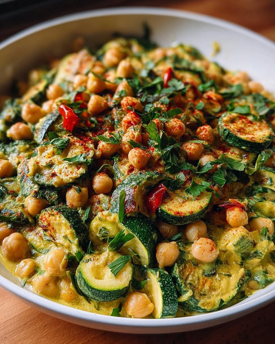 Cremige Knoblauch-Kichererbsen-Zucchini-Pfanne