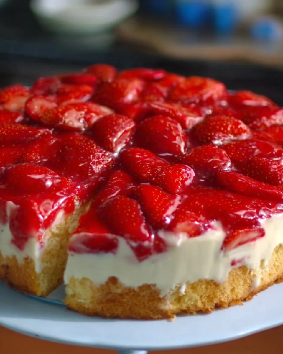 Cremiger Erdbeer-Schmandkuchen mit Vanillepudding