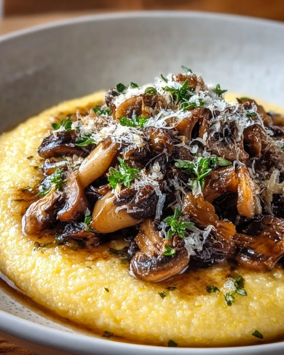 Genießen Sie köstlichen Pilzragout auf cremiger Parmesan-Polenta