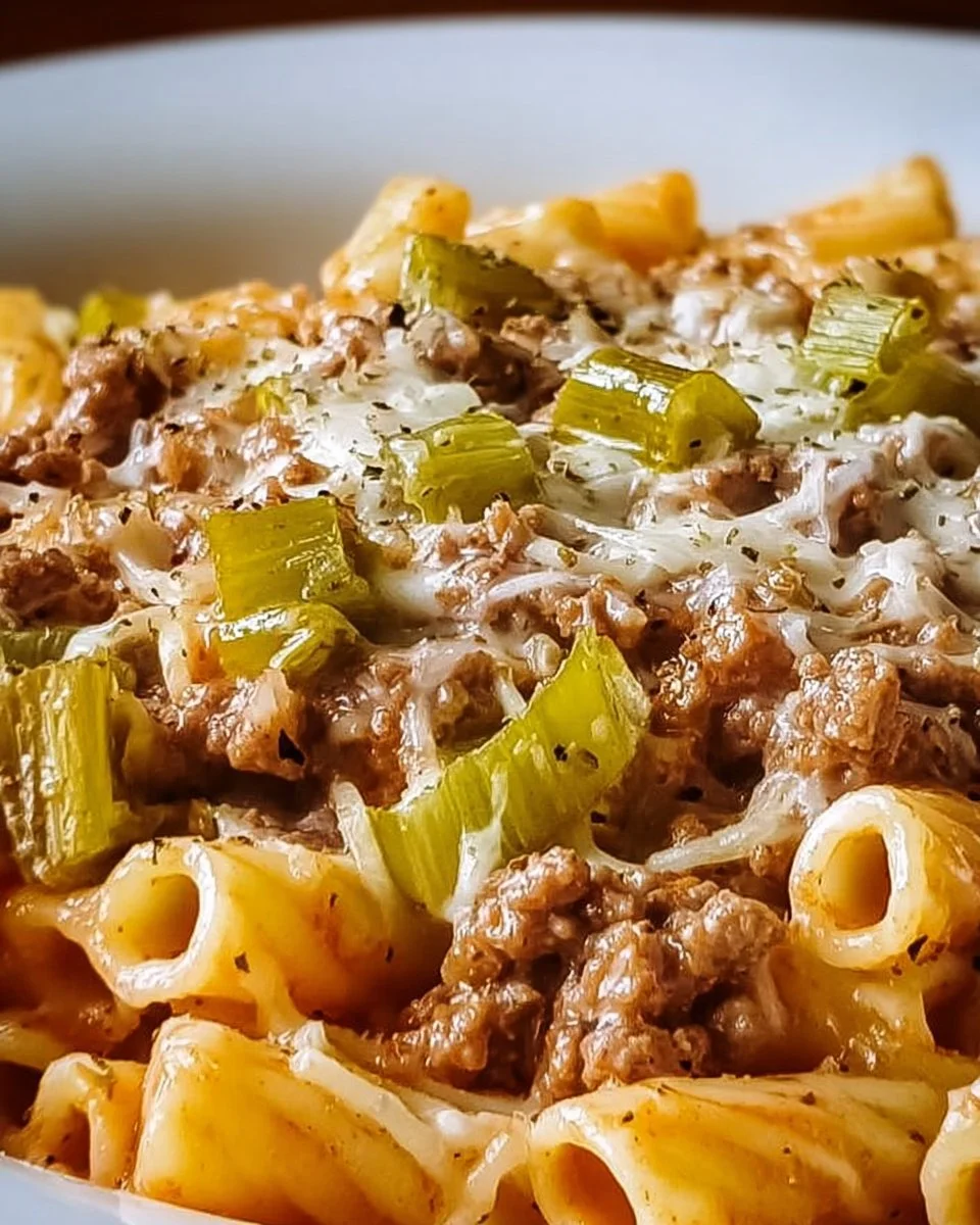 Käse-Lauch Pasta mit Hackfleisch