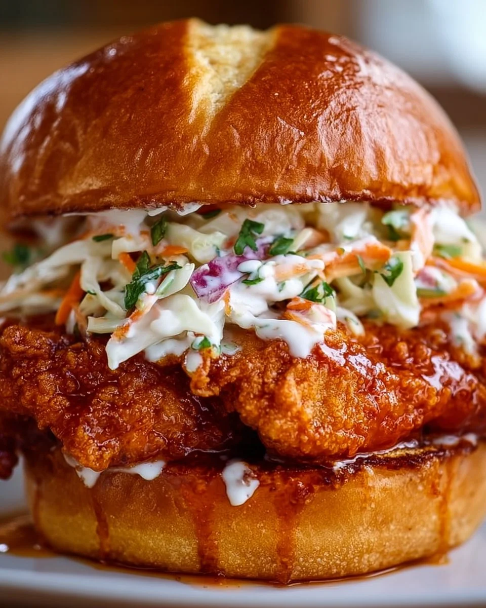 Knuspriges Buffalo-Hühnchen-Sandwich mit Ranch-Krautsalat erwartet Sie!