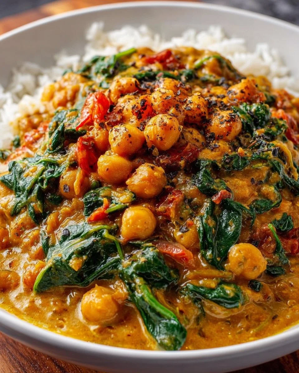 Spinat-Curry mit Kichererbsen und roten Linsen