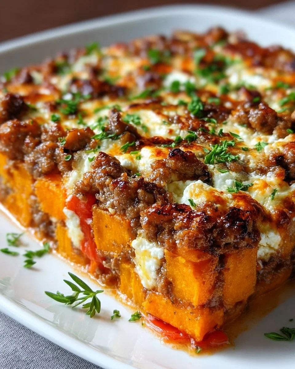 Sweet Potato Minced Meat Casserole with Feta
