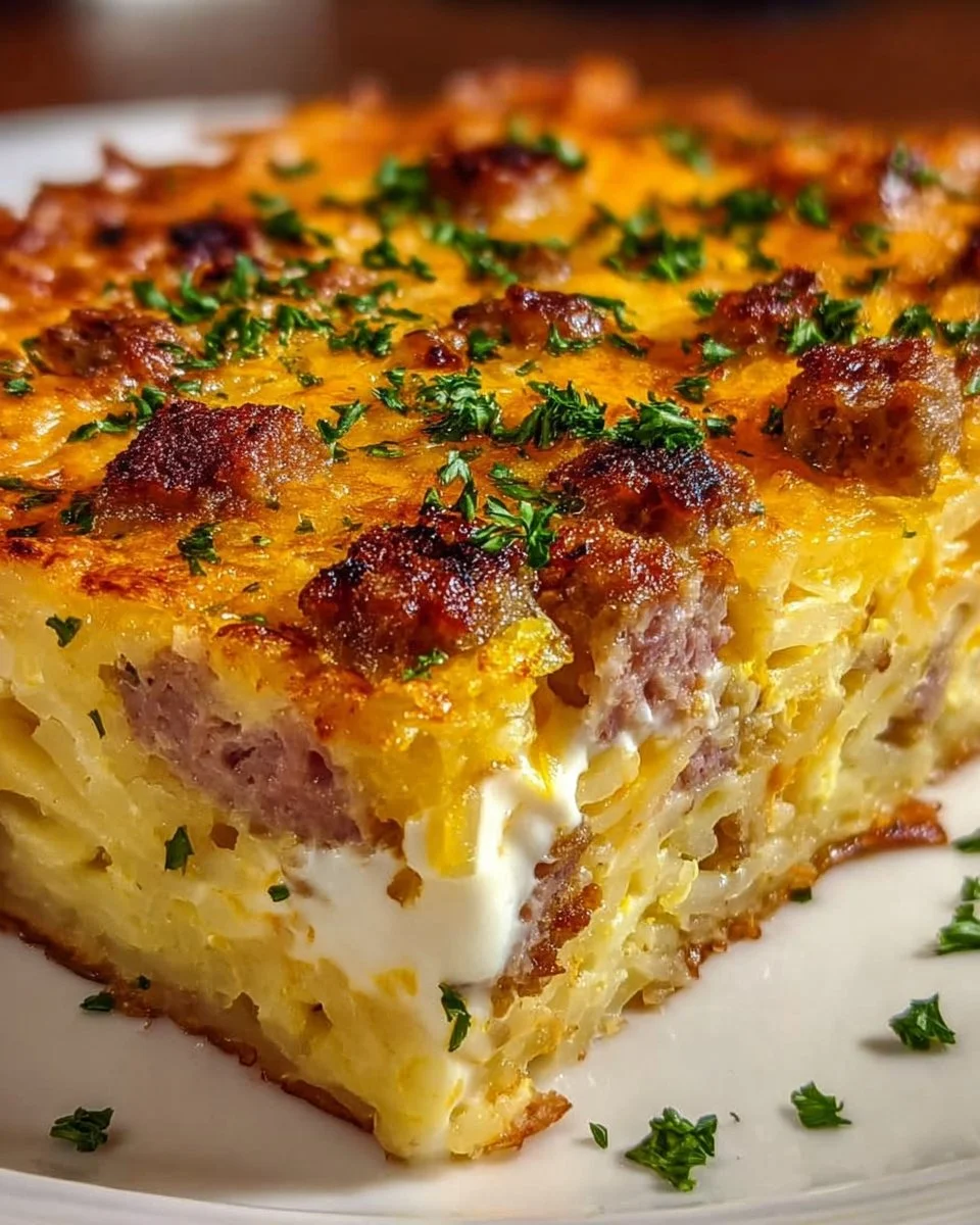 Wurst, Ei &amp; Frischkäse-Kartoffelrösti-Auflauf: Ihr neues Lieblingsfrühstück!