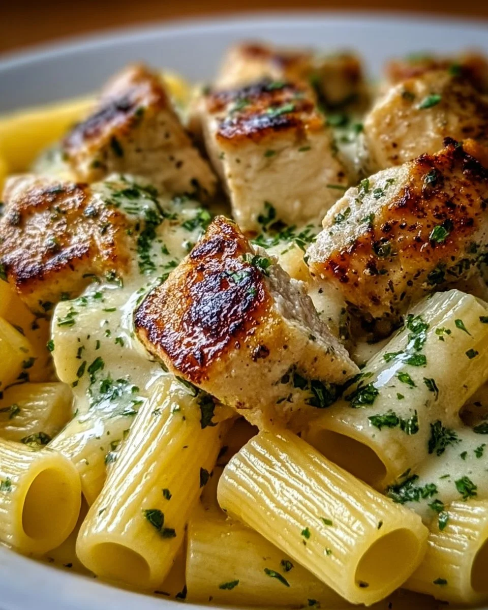 Zartes Hähnchen in Knoblauchbutter mit Rigatoni