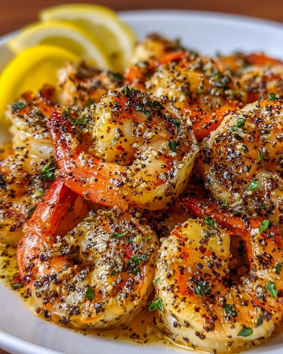 Zitronenpfeffer-Garnelen mit knusprigen schwarzen Pfeffer-Delikatessen!