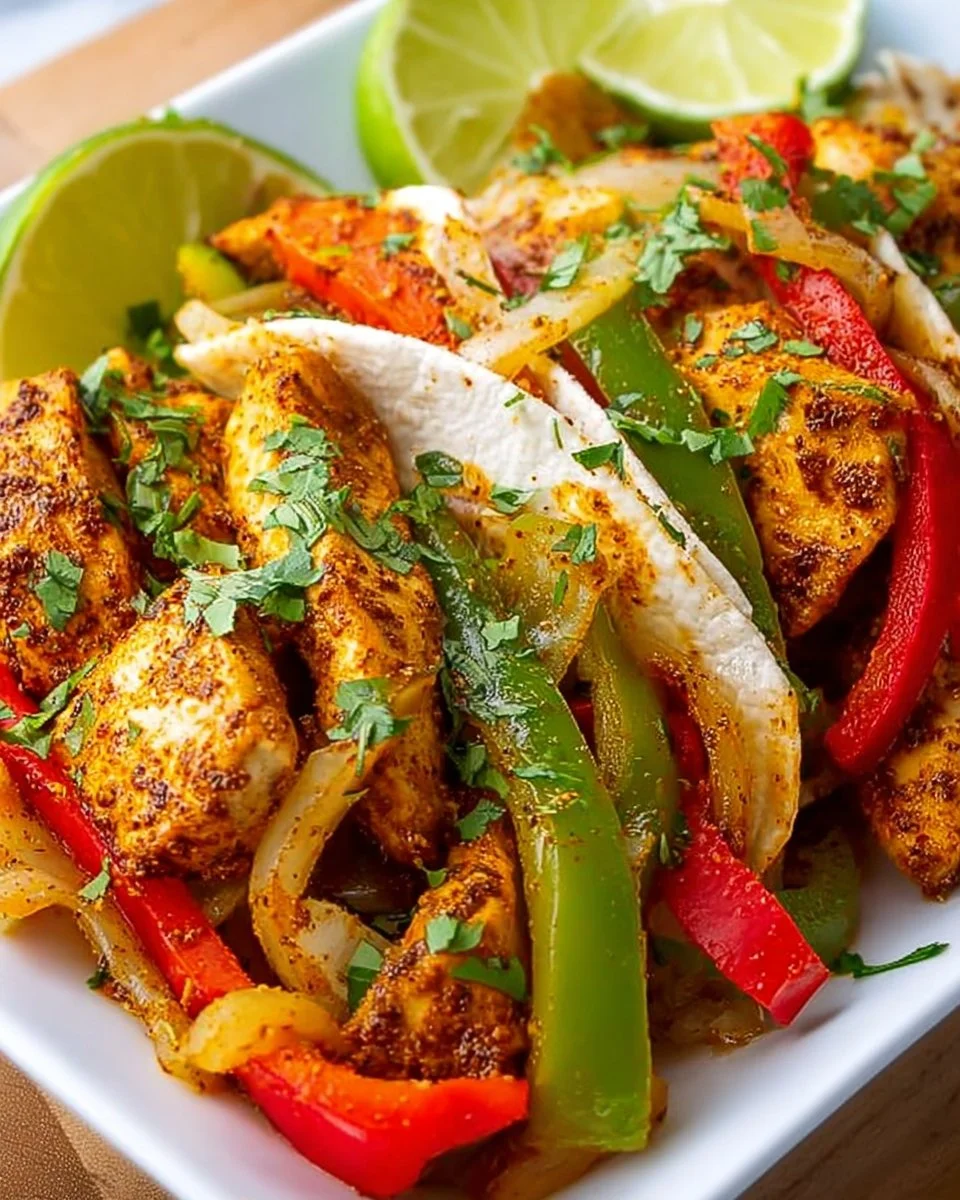 Blattpfanne Hähnchen Fajitas mit Koriander und Limette