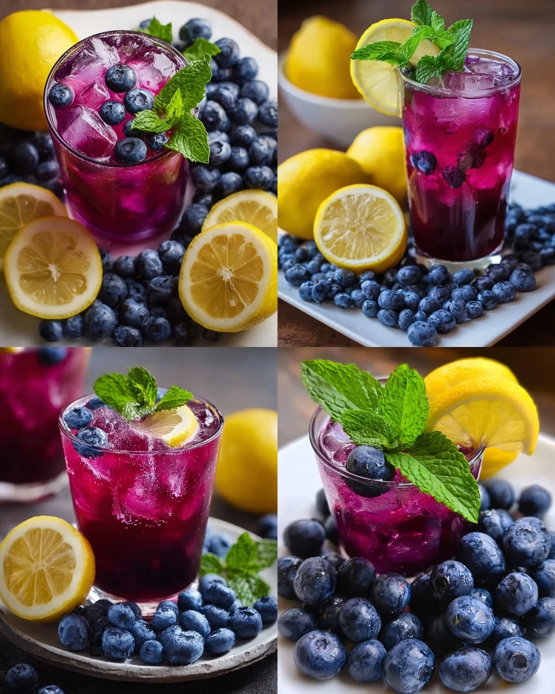 Glas mit erfrischender Blaubeer-Zitronen-Limonade auf einem Tisch