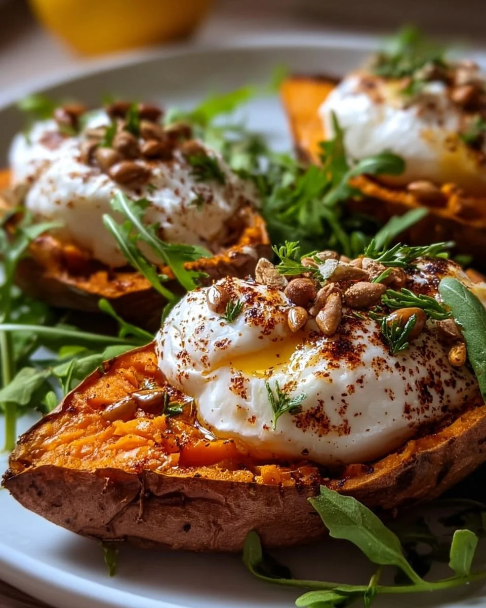 Gefüllte Süßkartoffeln mit Burrata