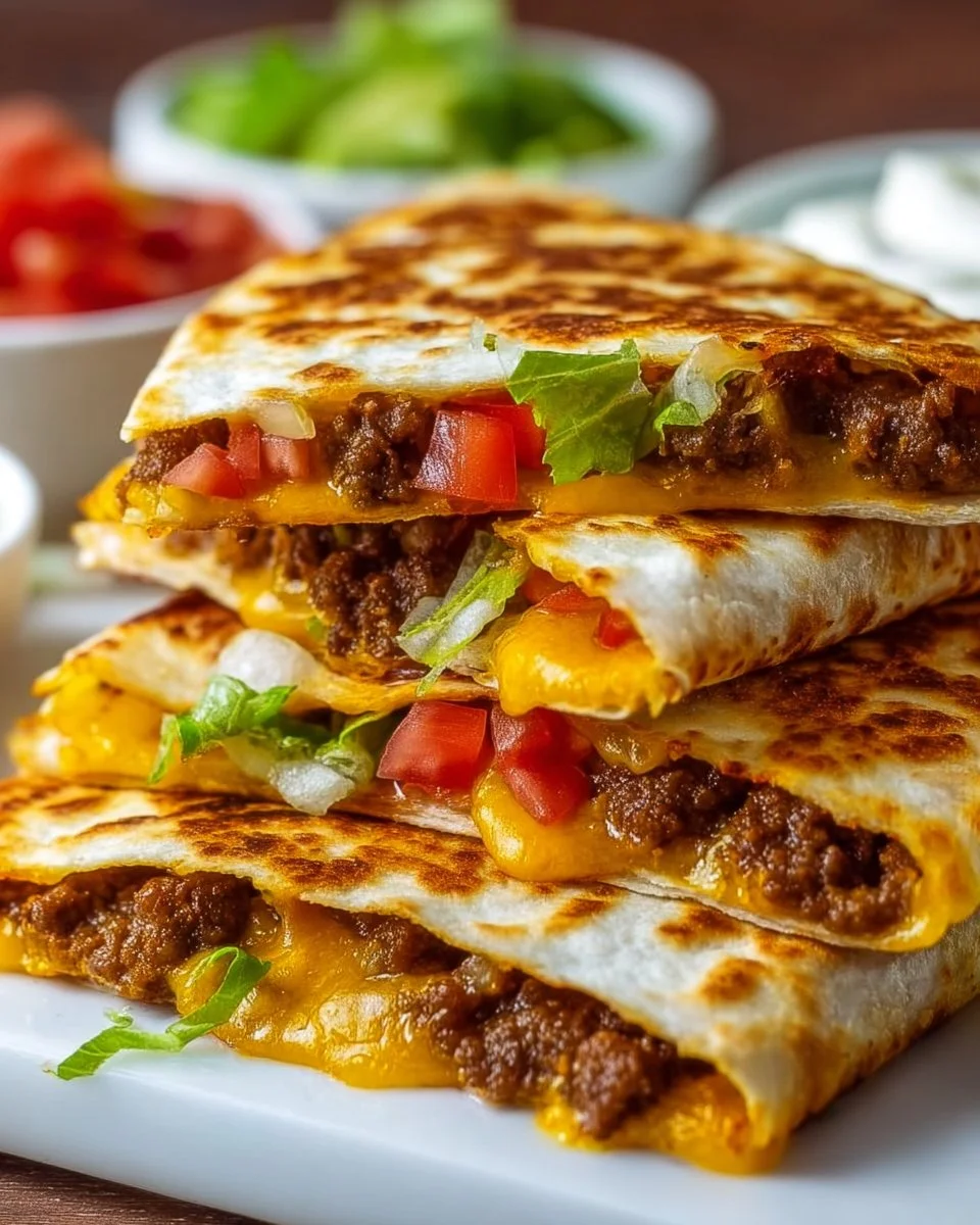 Kalorienreduzierte Cheeseburger-Quesadilla
