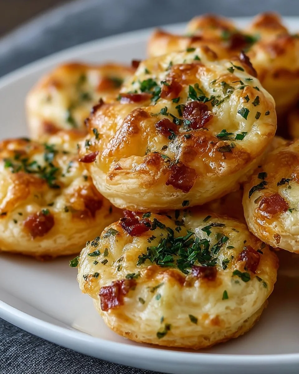 Hausgemachte Käse-Puffs auf einem Teller serviert.