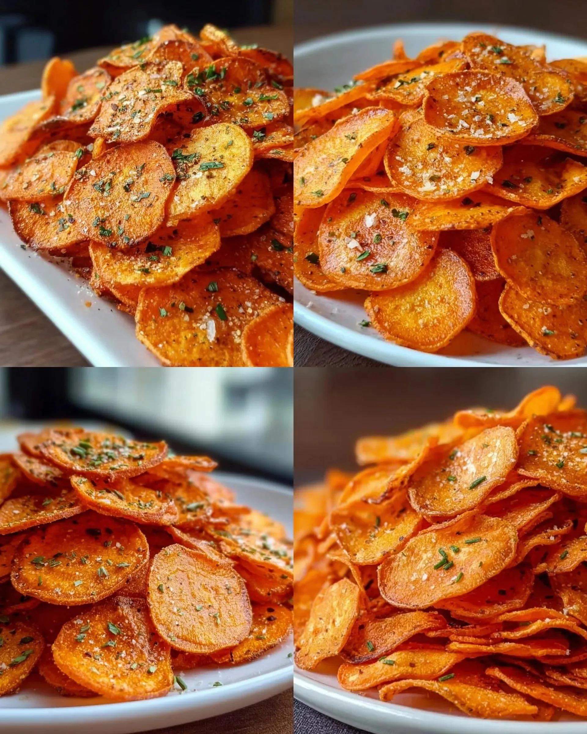 Leckere und knusprige Möhrenchips in einer Schüssel serviert.