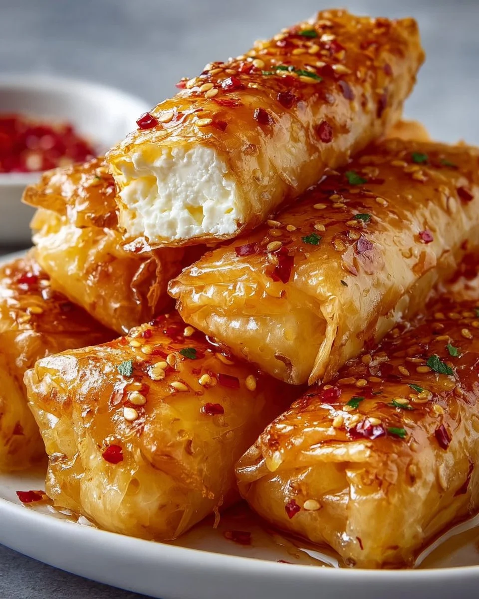 Ofen-frittierte Feta-Rollen mit Chili-Honig