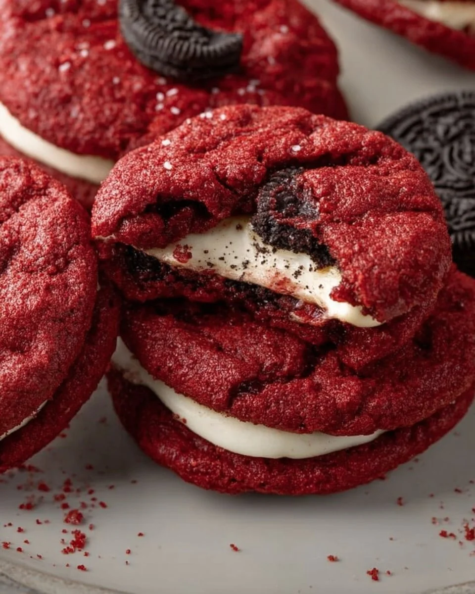 Rotvelvet-Oreo-Kekse | Süße Snackrezepte, Süße Snacks, Rotvelvet-Oreo-Kekse