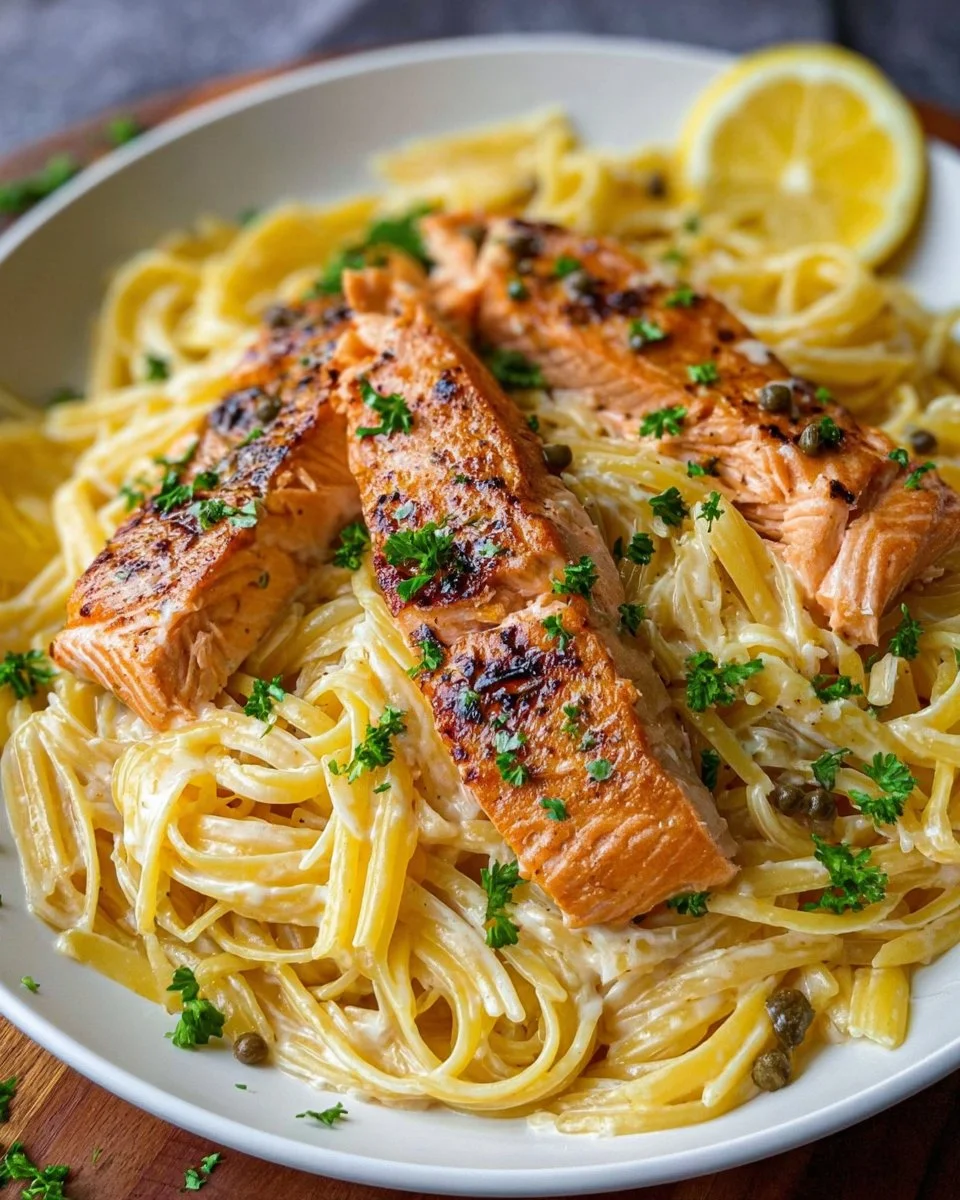 Cremige Honig-Senf-Lachs-Pasta