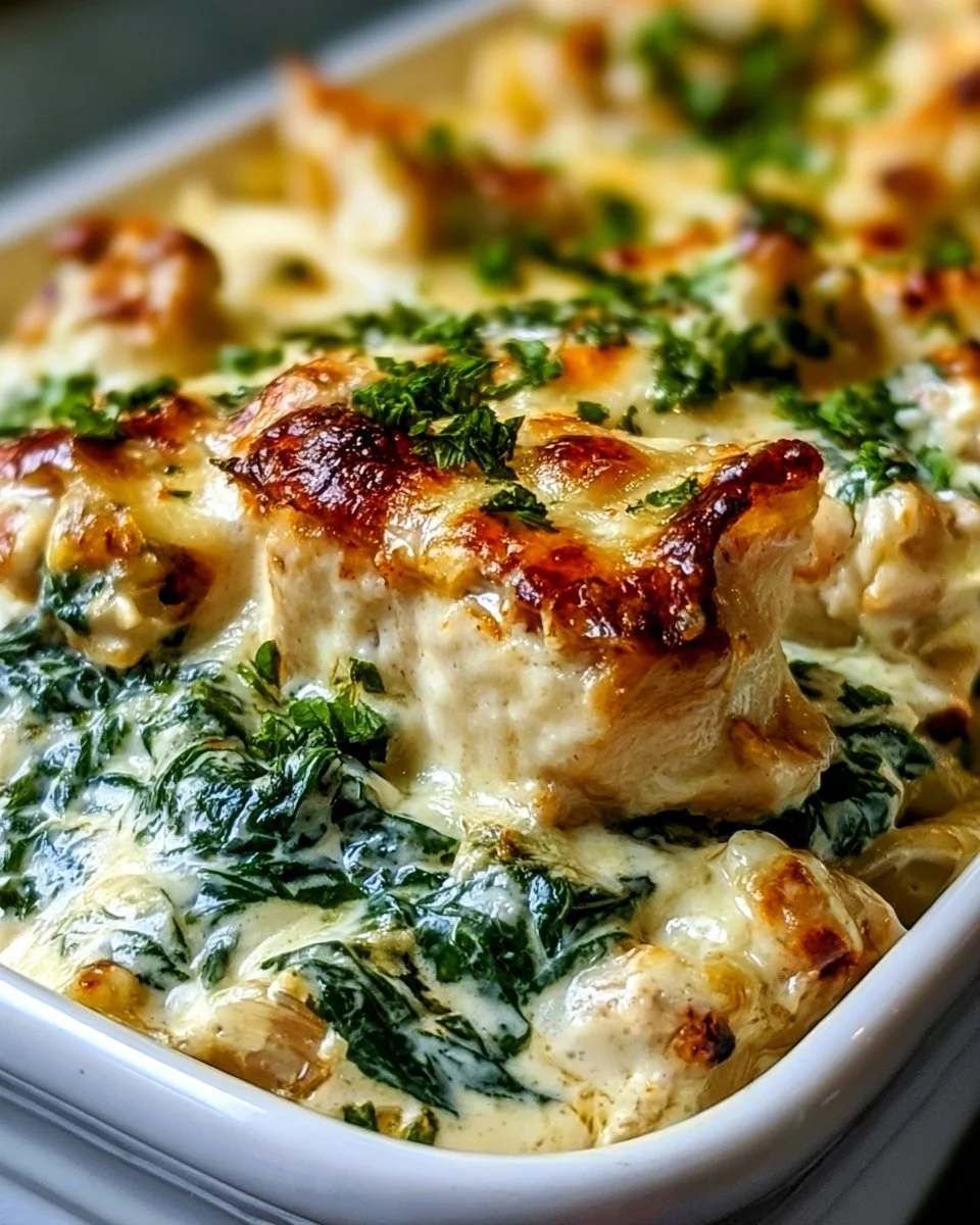 Cremige Hühnchen- und Spinatcasserole