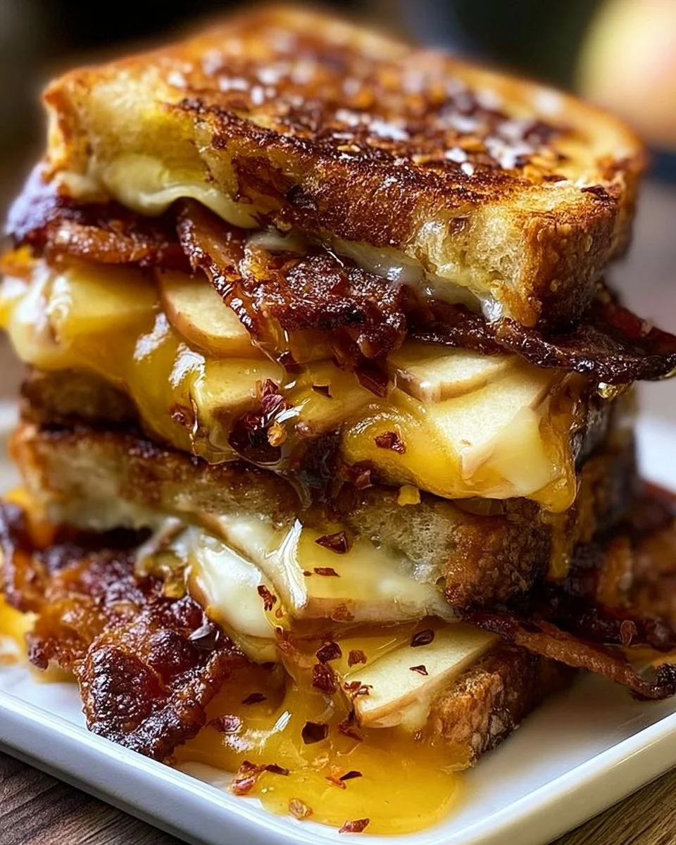 Heißer Honig-Apfel-Cheddar-Rindfleisch-Speck-Toast