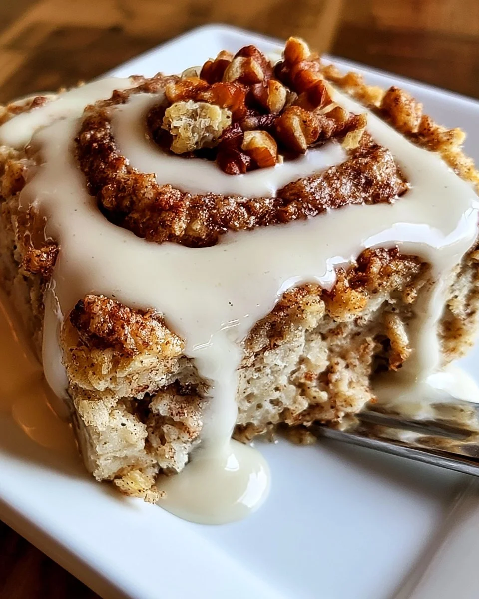 Protein-rich cinnamon roll baked oatmeal.