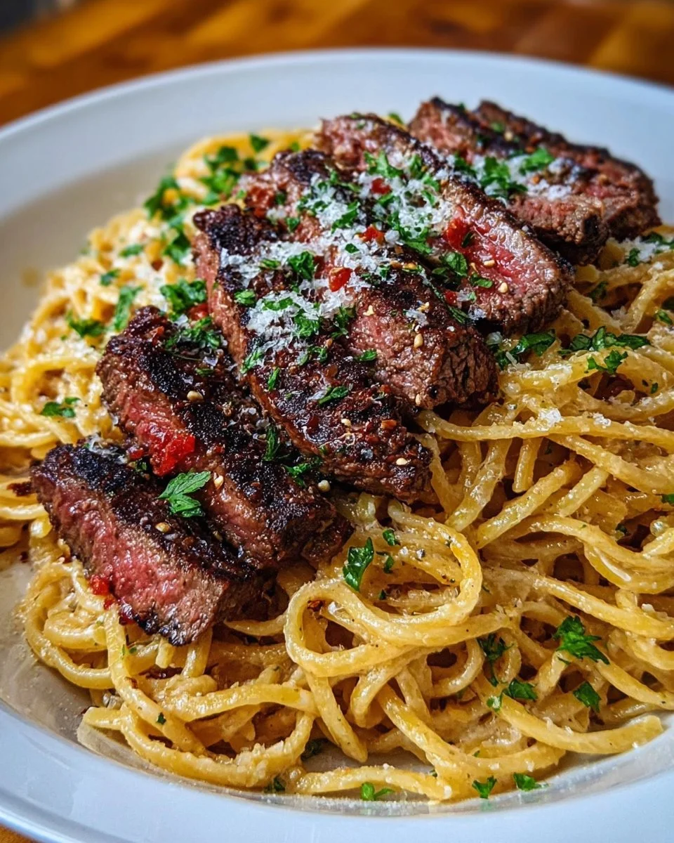 Verführerische Steak-Pasta Alfredo