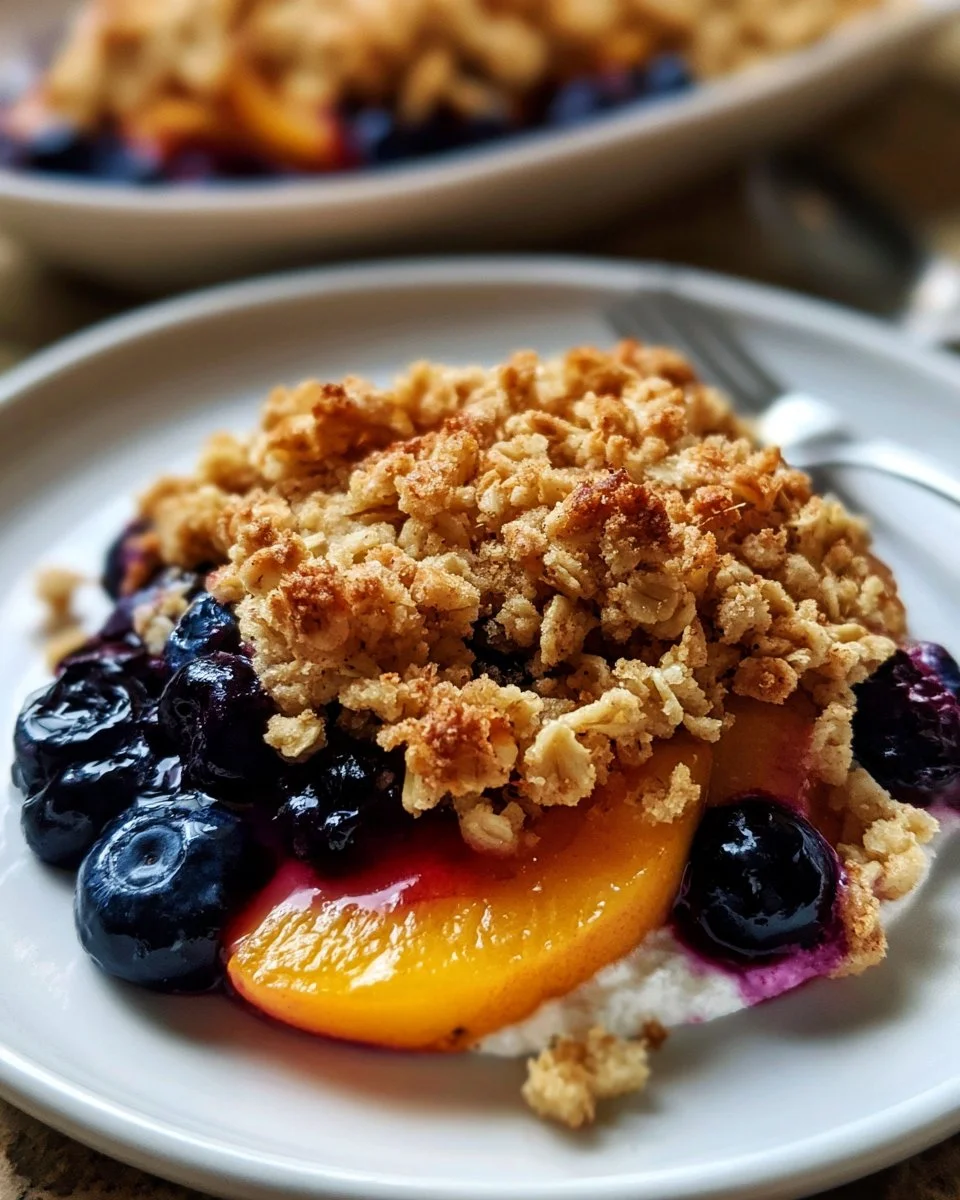 Blaubeer-Pfirsich-Crumble